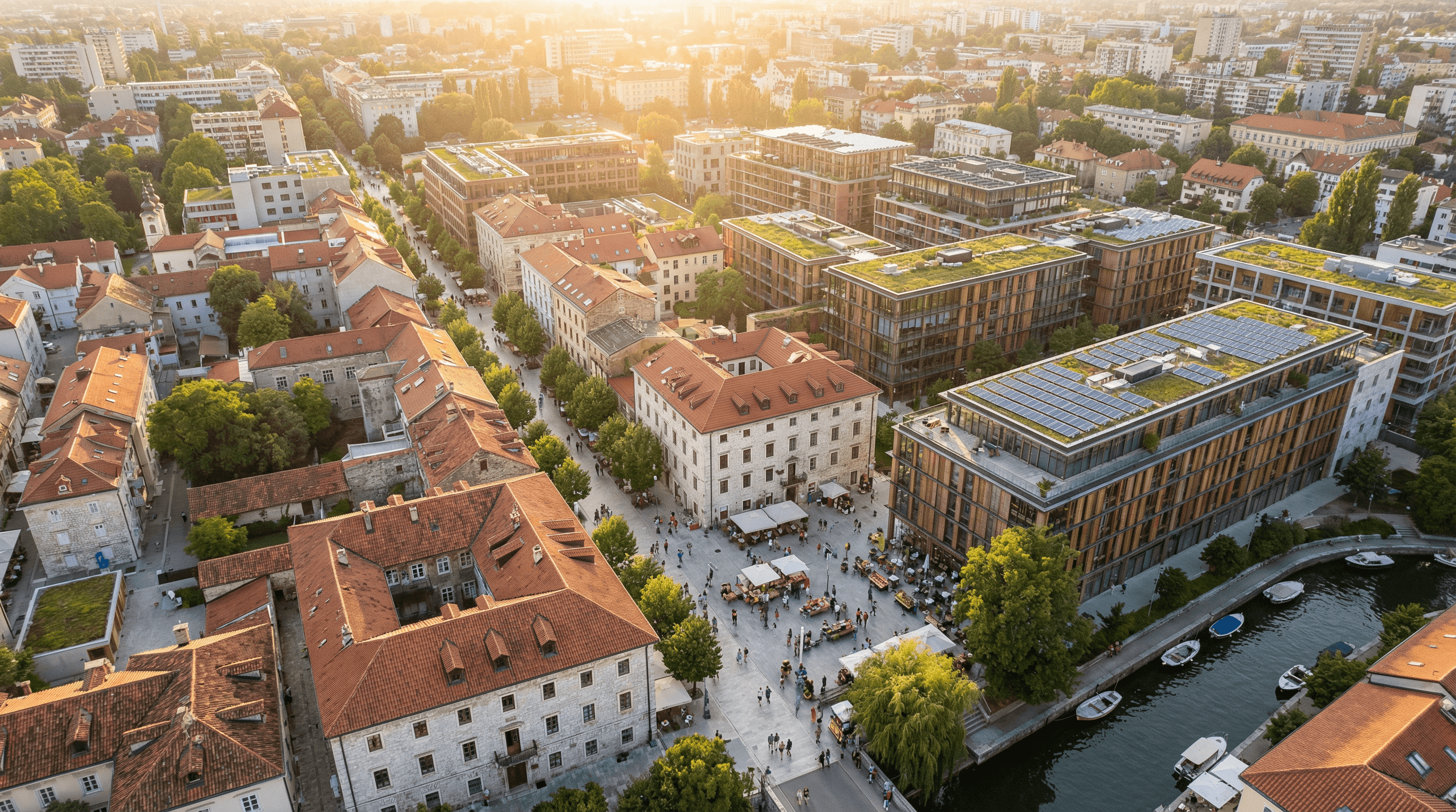 Aerial view of a vibrant urban community
